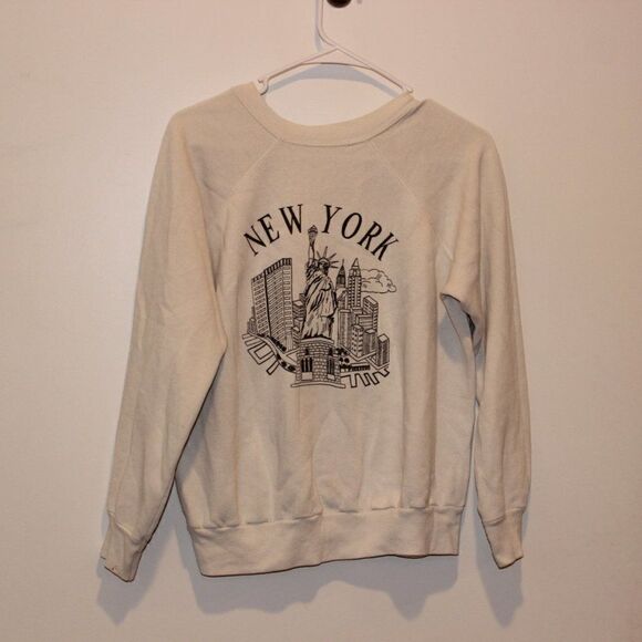 White Long Sleeve Logo Print Pullover Sweater Women's Size Small - Picture 2 of 3